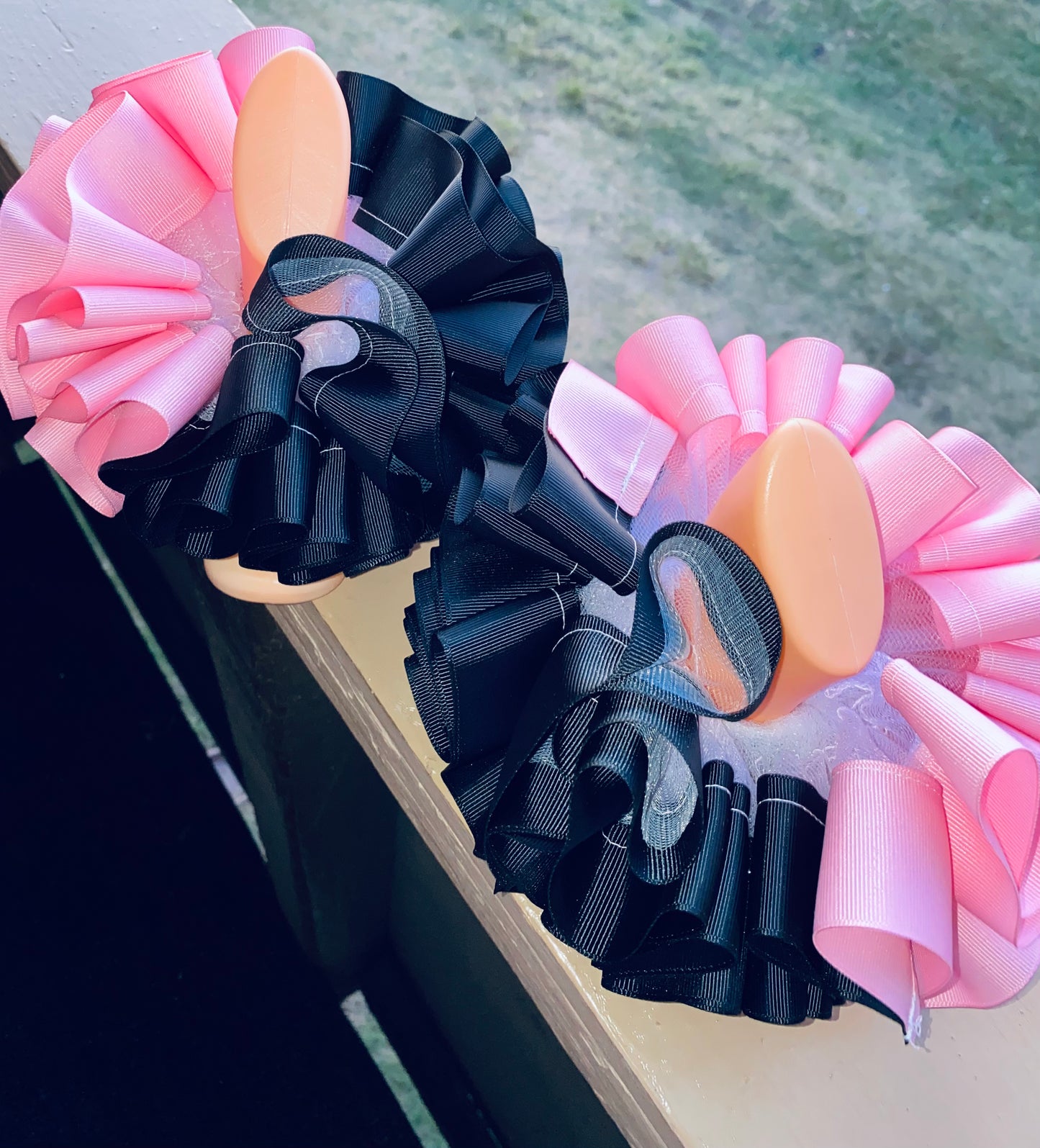 Pink & Black Sockless Ruffle Anklets