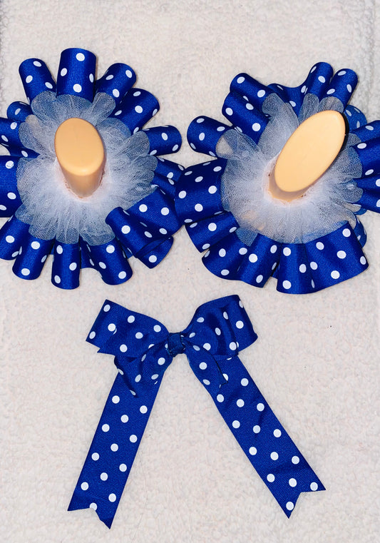 Royal Blue Polka Dot Ruffle Anklets & Bow Set