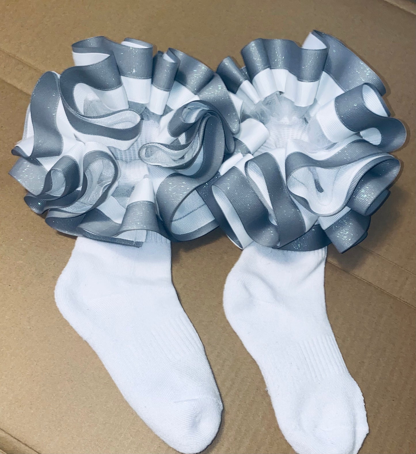 Sparkle Grey & White Ruffle Socks